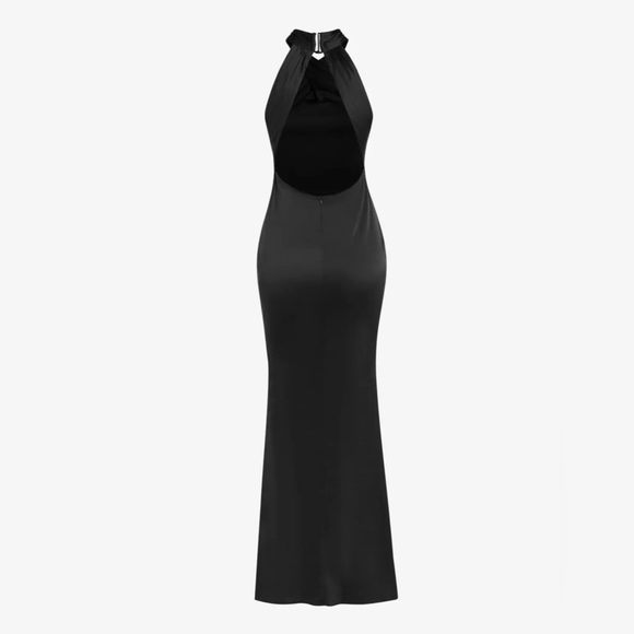 Black Criss Cross Cut Out Backless Silk Slinky Maxi Dress - Picture 4 of 7
